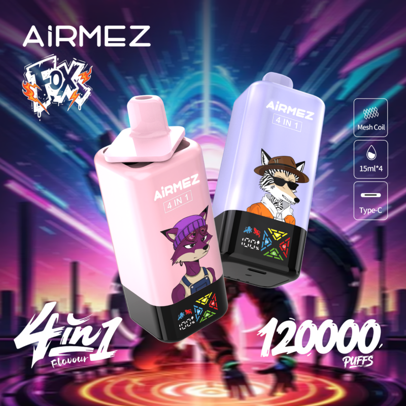 Airmez Fox 4w1 - modułowy i pojemny vape jednorazowy 60ml na podróż - MocPuff