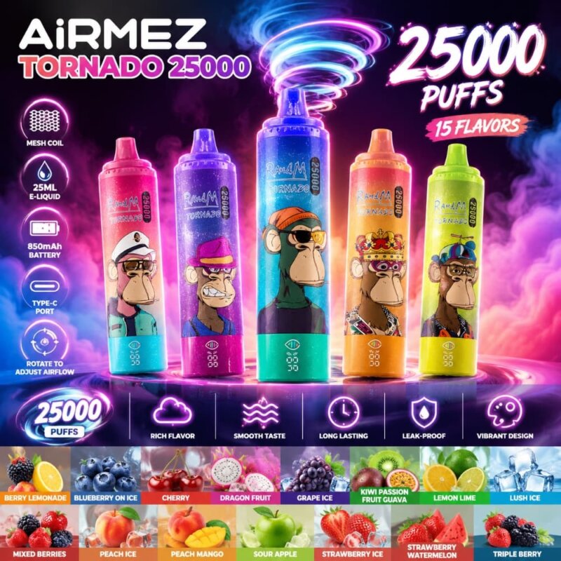 Airmez Tornado 25000 - vape online z regulacją przepływu powietrza i LED - MocPuff