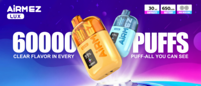 Airmez LUX 60000 Puffs - jednorazowy e-papieros z widocznym zbiornikiem liquidu - MocPuff