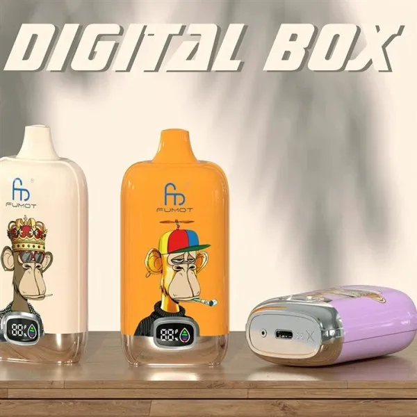 Zbliżenie na e-papieros Airmez Fox 4 w 1 120000 puffs, ukazujące jego design oraz schemat wewnętrznego systemu z czterema komorami na liquid i przełącznikiem smaków.