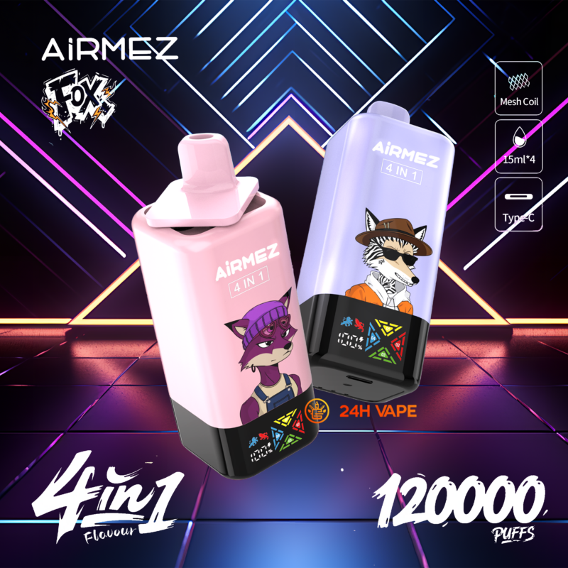 Airmez Fox 4w1 - modułowy i pojemny vape jednorazowy 60ml na podróż - MocPuff