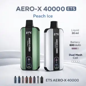 Osoba trzymająca w dłoni e-papieros Merrymi Blade, widoczny czytelny wyświetlacz pokazujący poziom naładowania i płynu, z subtelną chmurą pary w tle, symbolizującą komfortowe użytkowanie.
