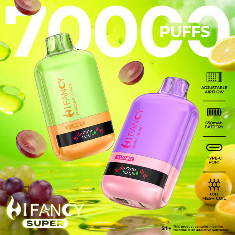 HIFANCY SUPER 70000 - jednorazowy e-papieros 70K Puffs z siatkową grzałką mesh 1.0Ω i ładowaniem Type-C - MocPuff