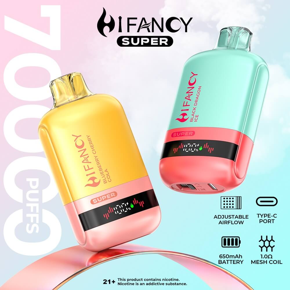 HIFANCY SUPER 70000 - jednorazowy e-papieros 70K Puffs z siatkową grzałką mesh 1.0Ω i ładowaniem Type-C - MocPuff