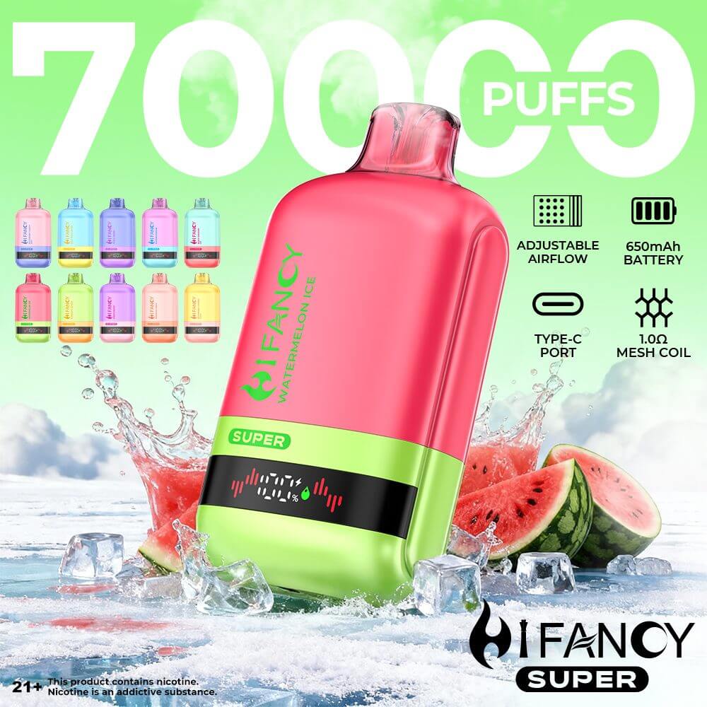 HIFANCY SUPER 70000 - jednorazowy e-papieros 70K Puffs z siatkową grzałką mesh 1.0Ω i ładowaniem Type-C - MocPuff