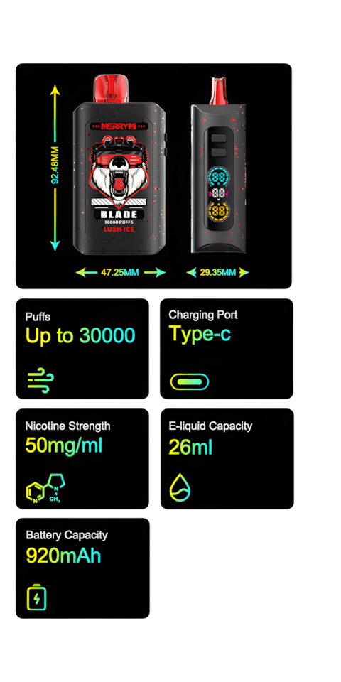 Merrymi Blade 30000 - nowoczesny jednorazowy e-papieros z portem Type-C - MocPuff
