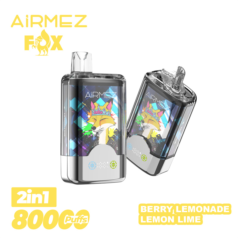 Przekrój lub schemat e-papierosa Airmez Fox, pokazujący cztery oddzielne i izolowane komory na e-liquid, podkreślający brak mieszania się smaków.