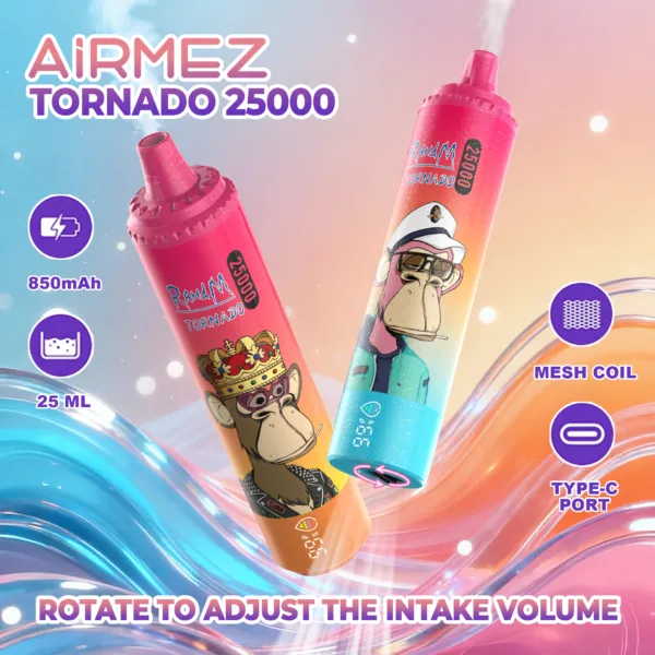 Airmez Tornado 25000 - vape online z regulacją przepływu powietrza i LED - MocPuff