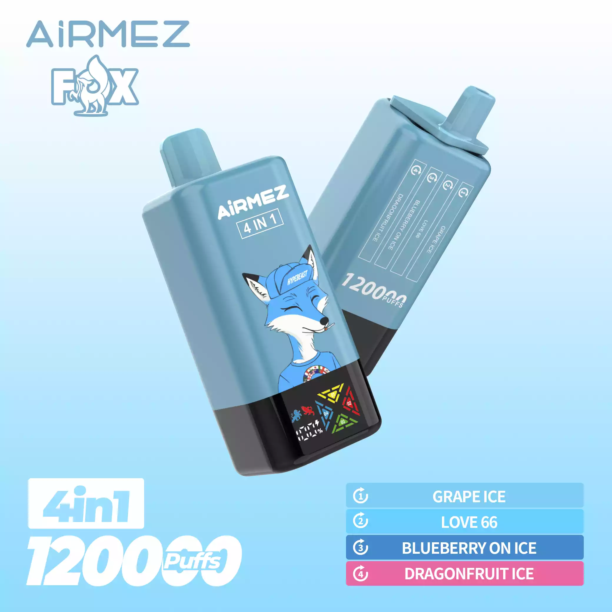 Airmez Fox 4w1 - modułowy i pojemny vape jednorazowy 60ml na podróż - MocPuff