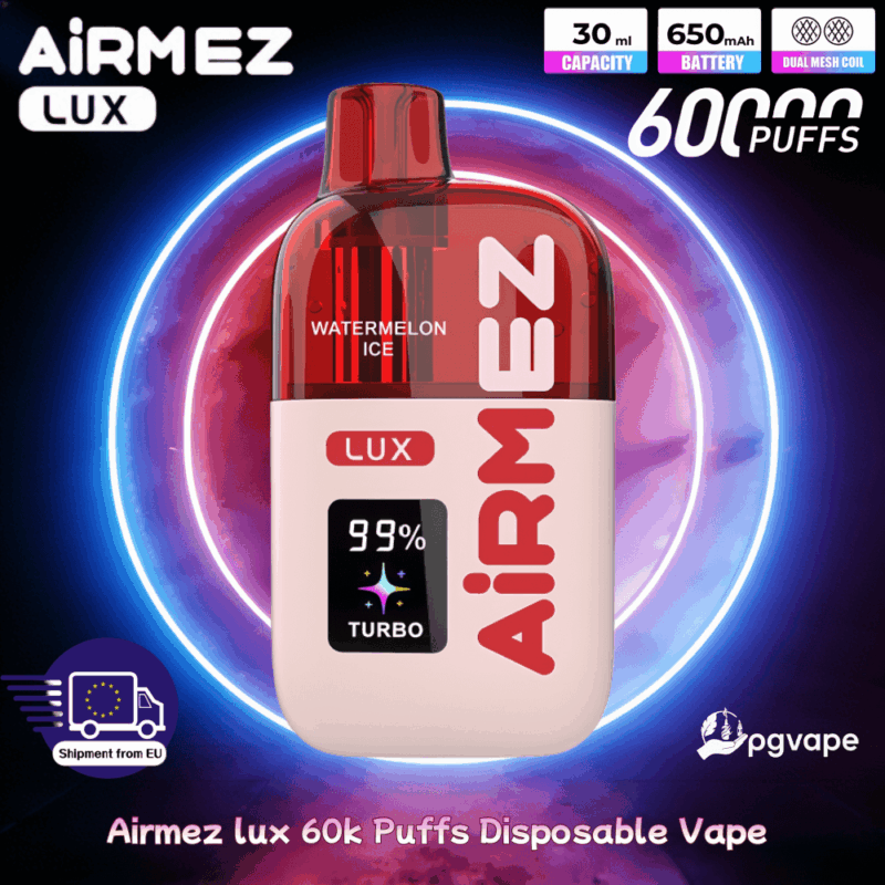 Airmez LUX 60000 Puffs - jednorazowy e-papieros z widocznym zbiornikiem liquidu - MocPuff