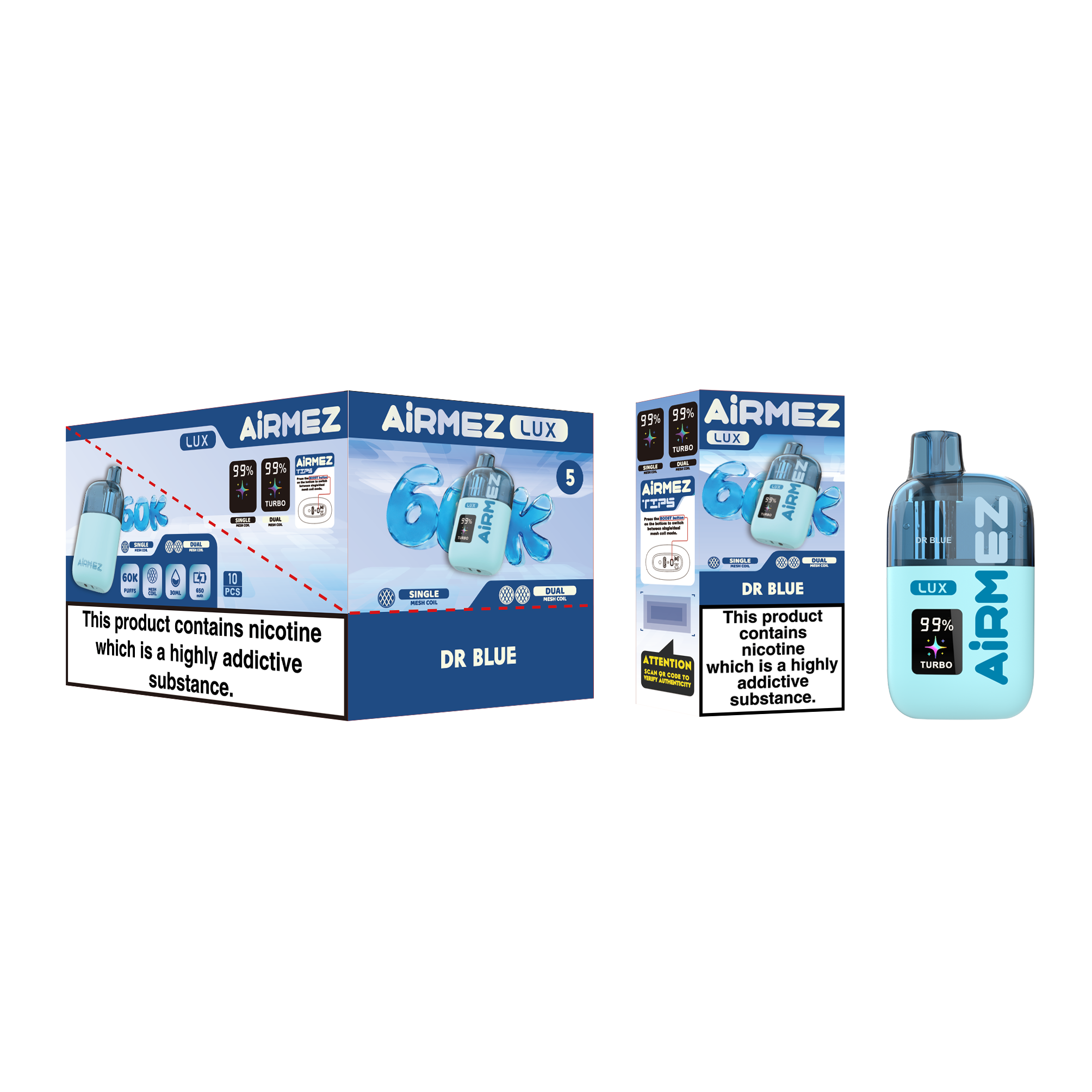Airmez LUX 60000 Puffs - jednorazowy e-papieros z widocznym zbiornikiem liquidu - MocPuff