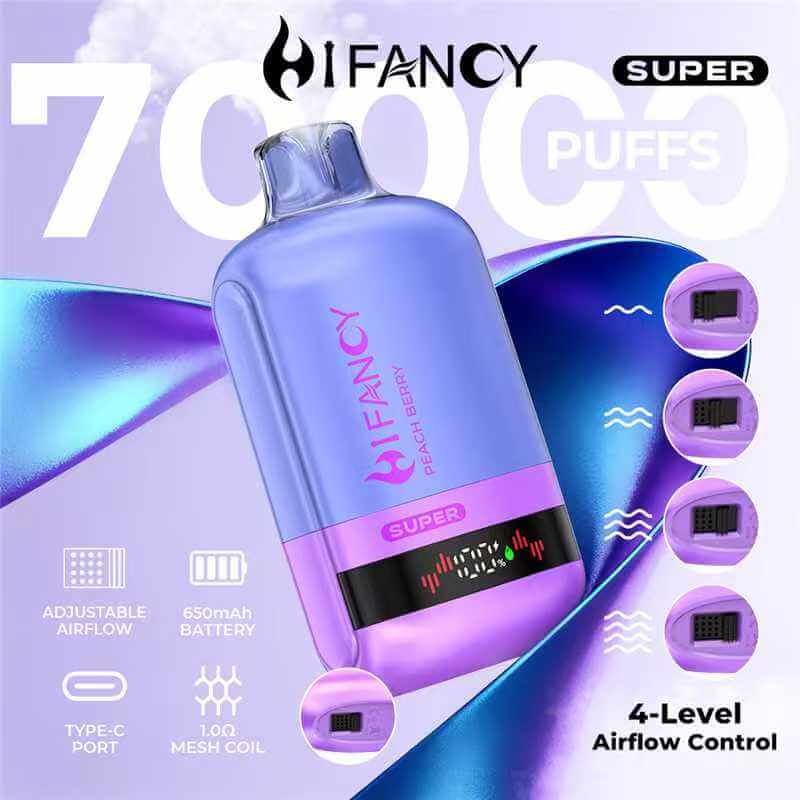 HIFANCY SUPER 70000 - jednorazowy e-papieros 70K Puffs z siatkową grzałką mesh 1.0Ω i ładowaniem Type-C - MocPuff