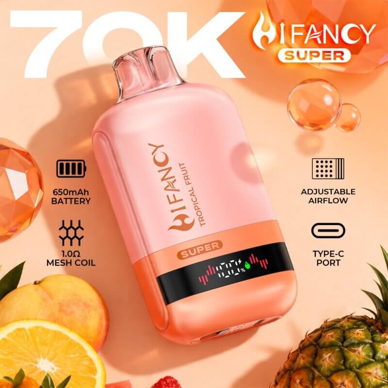 HIFANCY SUPER 70000 - jednorazowy e-papieros 70K Puffs z siatkową grzałką mesh 1.0Ω i ładowaniem Type-C - MocPuff