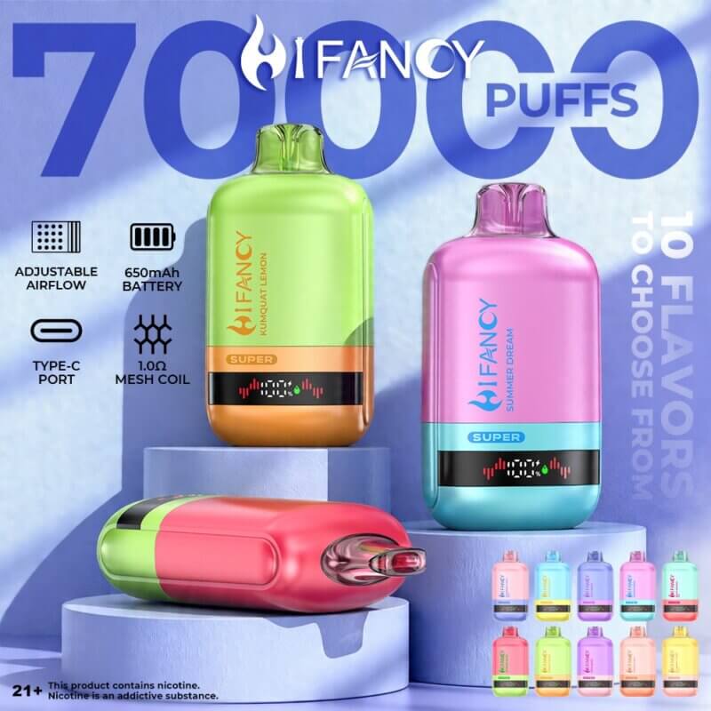 HIFANCY SUPER 70000 - jednorazowy e-papieros 70K Puffs z siatkową grzałką mesh 1.0Ω i ładowaniem Type-C - MocPuff