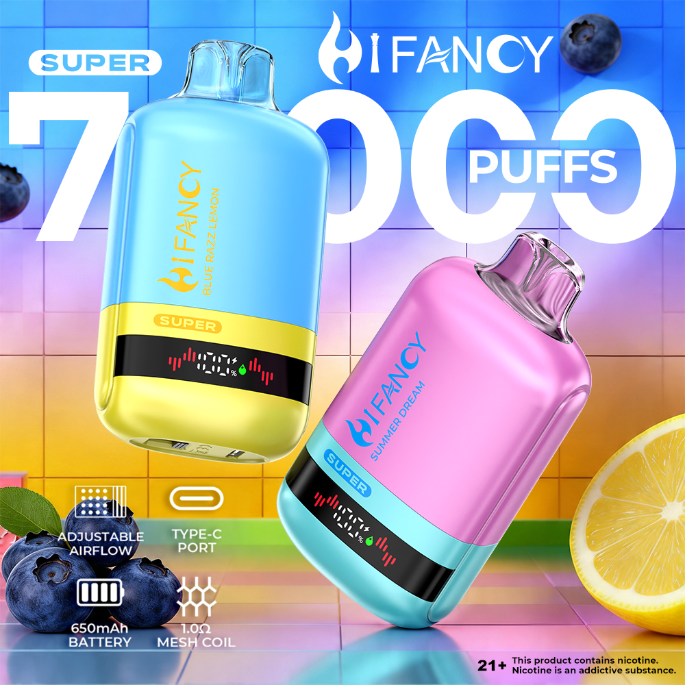 HIFANCY SUPER 70000 - jednorazowy e-papieros 70K Puffs z siatkową grzałką mesh 1.0Ω i ładowaniem Type-C - MocPuff