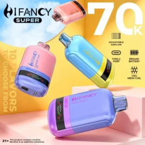 HIFANCY SUPER 70000 - jednorazowy e-papieros 70K Puffs z siatkową grzałką mesh 1.0Ω i ładowaniem Type-C - MocPuff