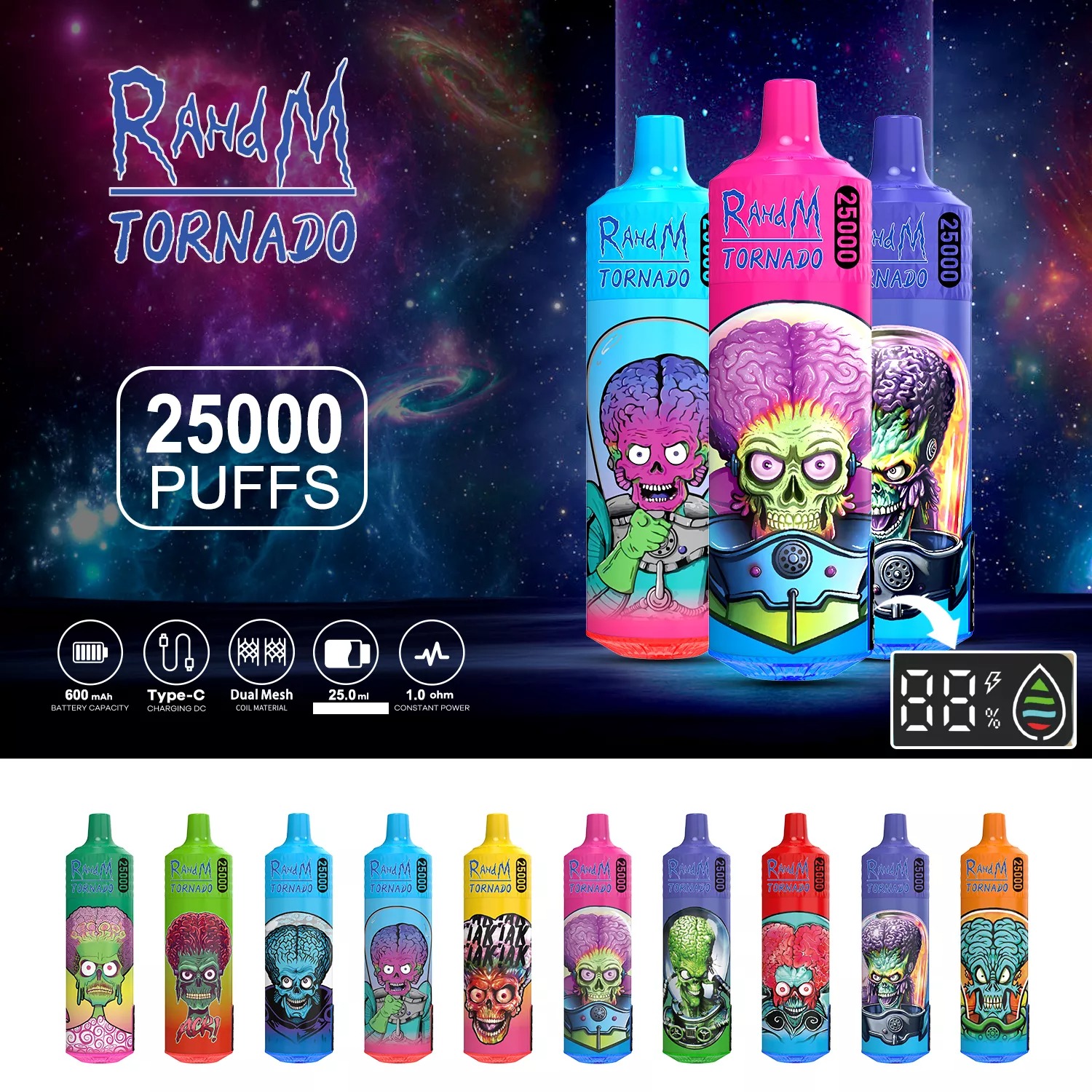 Obok siebie stoją dwa e-papierosy: większy Airmez Tornado 25000 puffs i znacznie mniejszy Vuse Go 800 puffs, wizualnie podkreślające kolosalną różnicę w rozmiarze i pojemności płynu.