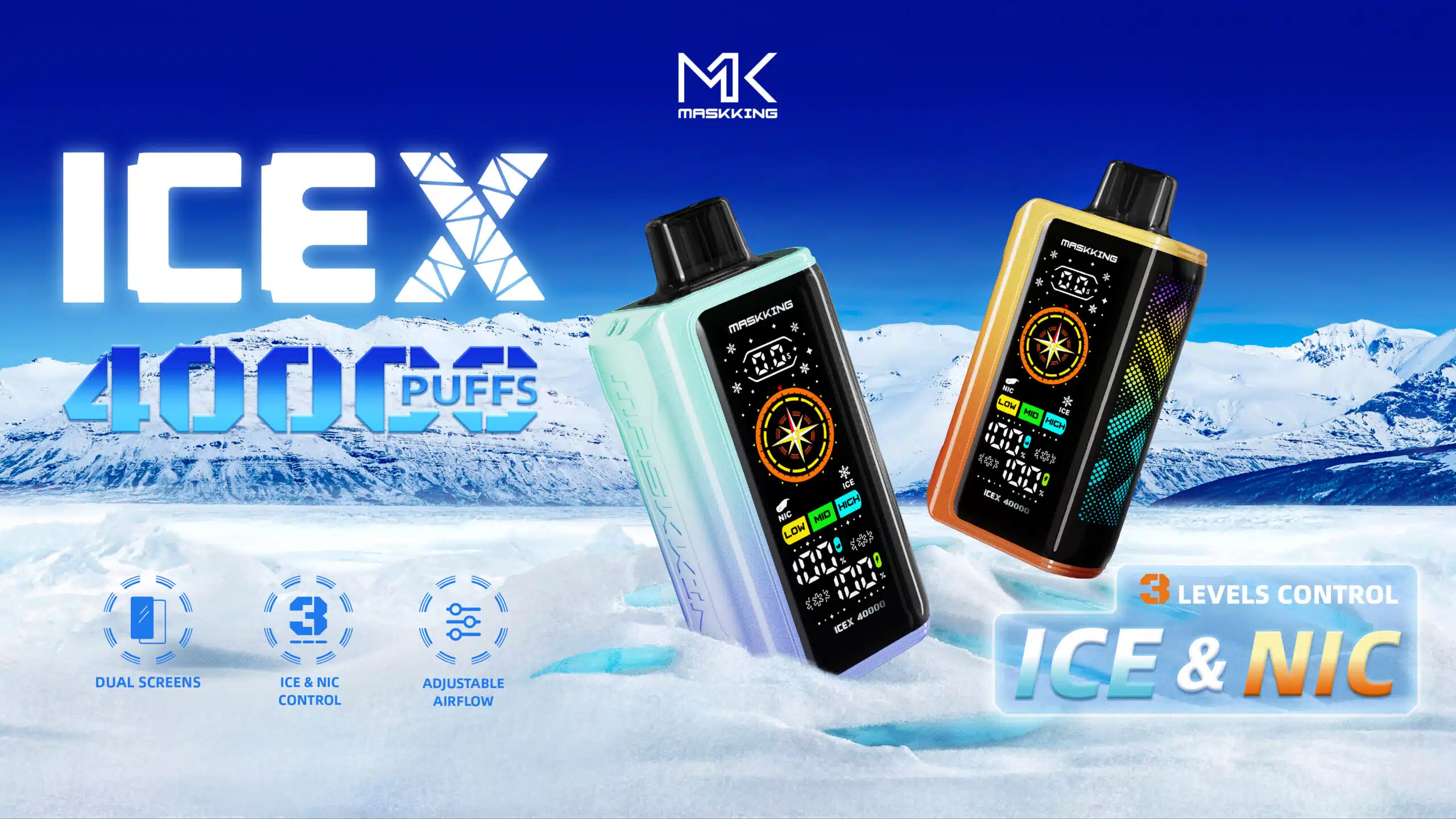Nowoczesny e-papieros jednorazowy XCOR Max 40000 Vape na tle futurystycznych chmur, symbolizujący ewolucję technologii vape.