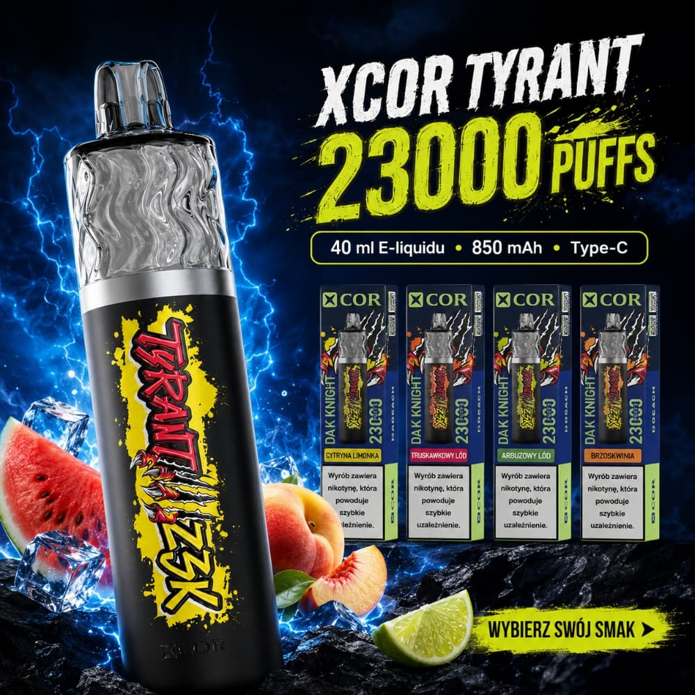 XCOR Tyrant 23000 - ergonomiczny e-papieros jednorazowy z podświetleniem LED - MocPuff