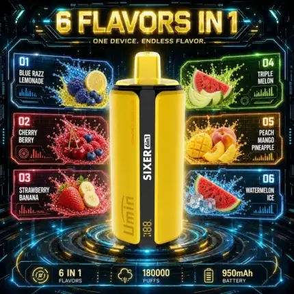 Umin Sixer 6 in 1 180000 - przełomowy e-papieros jednorazowy 6 w 1 o obfitej chmurze - MocPuff