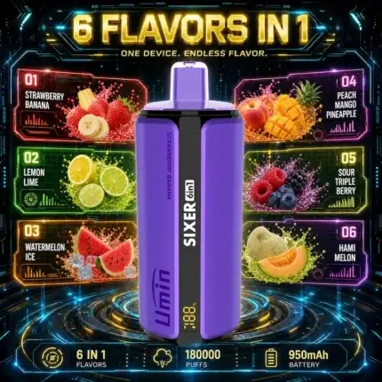 Umin Sixer 6 in 1 180000 - przełomowy e-papieros jednorazowy 6 w 1 o obfitej chmurze - MocPuff