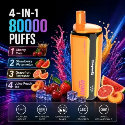 Umin Quads 4 in 1 80000 - innowacyjny e-papieros jednorazowy z 4 komorami smaku - MocPuff