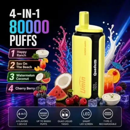 Umin Quads 4 in 1 80000 - innowacyjny e-papieros jednorazowy z 4 komorami smaku - MocPuff
