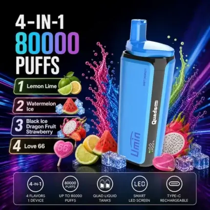 Umin Quads 4 in 1 80000 - innowacyjny e-papieros jednorazowy z 4 komorami smaku - MocPuff