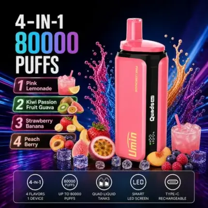 Umin Quads 4 in 1 80000 - innowacyjny e-papieros jednorazowy z 4 komorami smaku - MocPuff