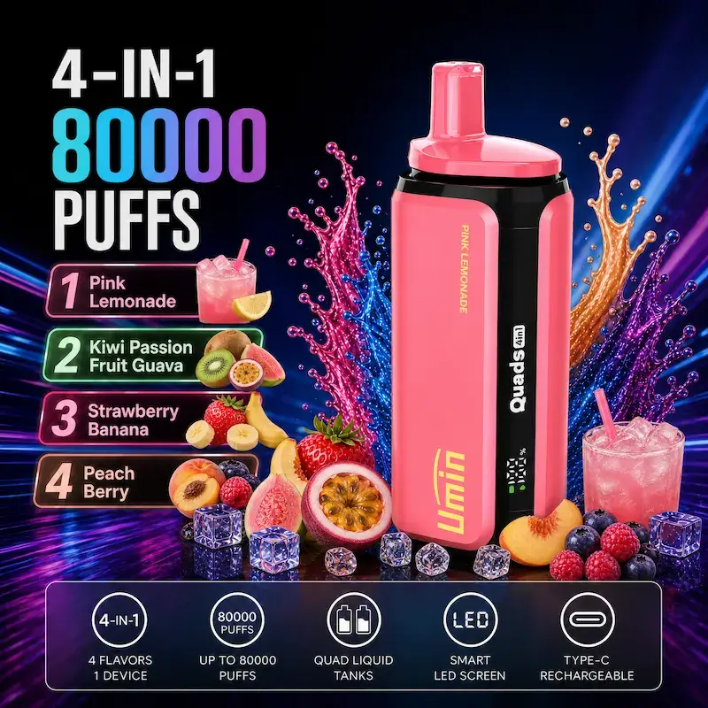 Umin Quads 4 in 1 80000 - innowacyjny e-papieros jednorazowy z 4 komorami smaku - MocPuff
