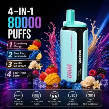Umin Quads 4 in 1 80000 - innowacyjny e-papieros jednorazowy z 4 komorami smaku - MocPuff