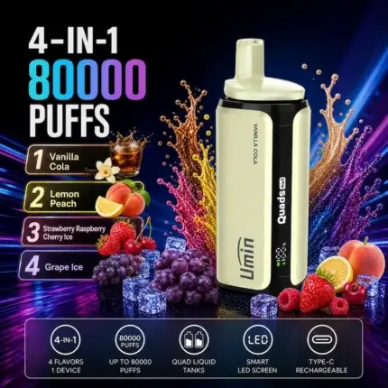 Umin Quads 4 in 1 80000 - innowacyjny e-papieros jednorazowy z 4 komorami smaku - MocPuff