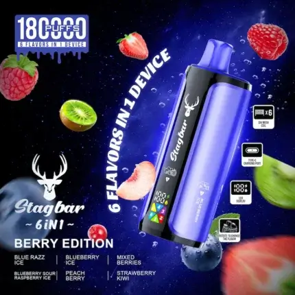 Stag Bar 6 in 1 180000 - wielosmakowy jednorazowy e-papieros 108ml 6 w 1 - MocPuff