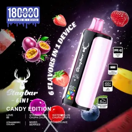 Stag Bar 6 in 1 180000 - wielosmakowy jednorazowy e-papieros 108ml 6 w 1 - MocPuff