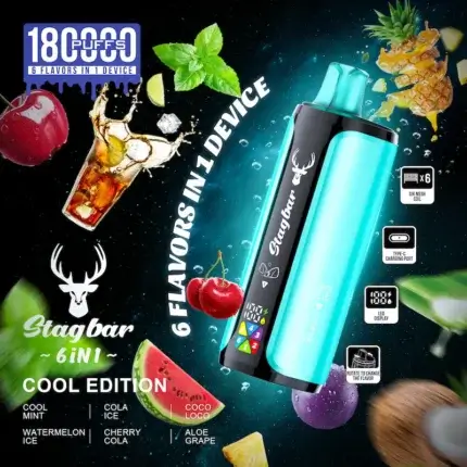 Stag Bar 6 in 1 180000 - wielosmakowy jednorazowy e-papieros 108ml 6 w 1 - MocPuff