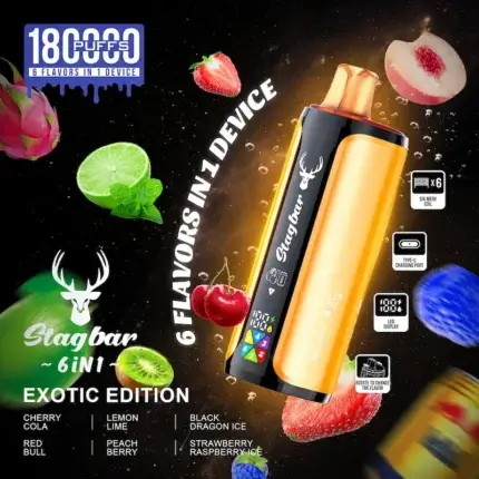 Stag Bar 6 in 1 180000 - wielosmakowy jednorazowy e-papieros 108ml 6 w 1 - MocPuff
