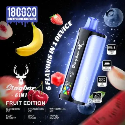 Stag Bar 6 in 1 180000 - wielosmakowy jednorazowy e-papieros 108ml 6 w 1 - MocPuff