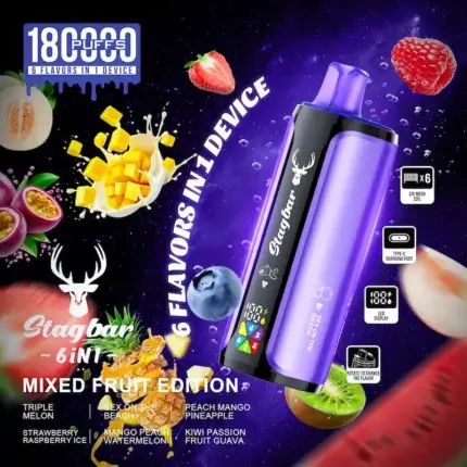 Stag Bar 6 in 1 180000 - wielosmakowy jednorazowy e-papieros 108ml 6 w 1 - MocPuff