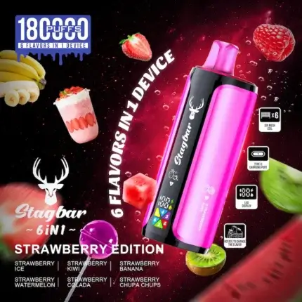 Stag Bar 6 in 1 180000 - wielosmakowy jednorazowy e-papieros 108ml 6 w 1 - MocPuff