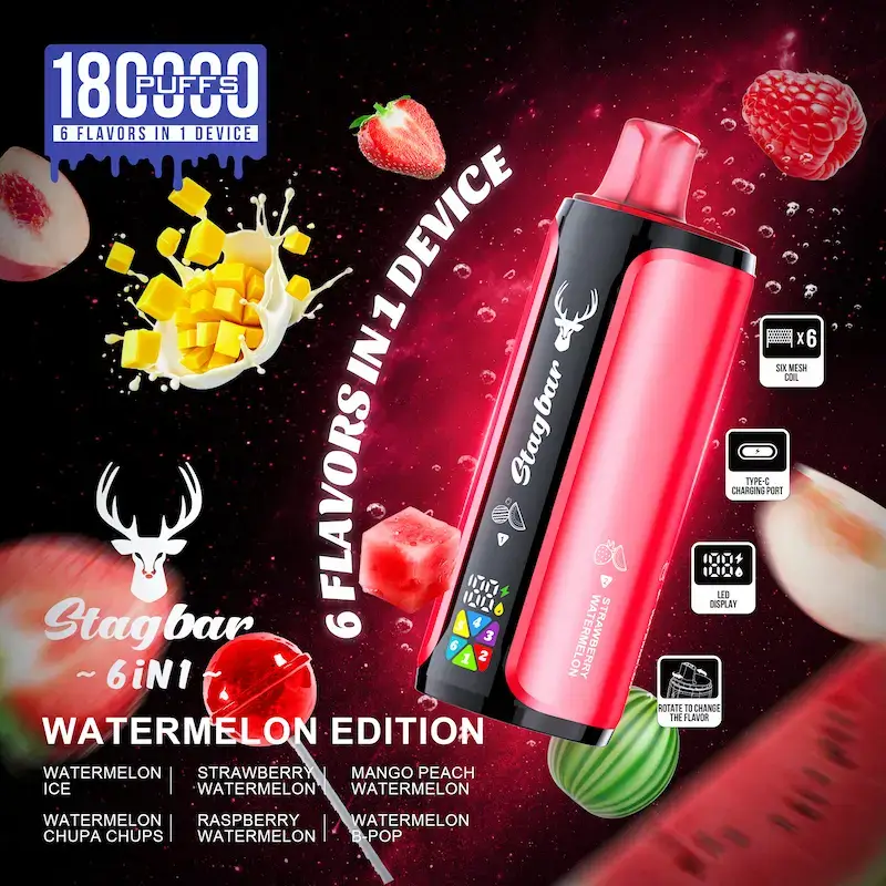 Stag Bar 6 in 1 180000 - wielosmakowy jednorazowy e-papieros 108ml 6 w 1 - MocPuff