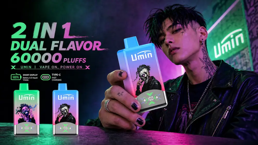 Umin 2 in 1 Dual Flavor 60000 - dwusmakowy e-papieros jednorazowy o wysokiej pojemności - MocPuff