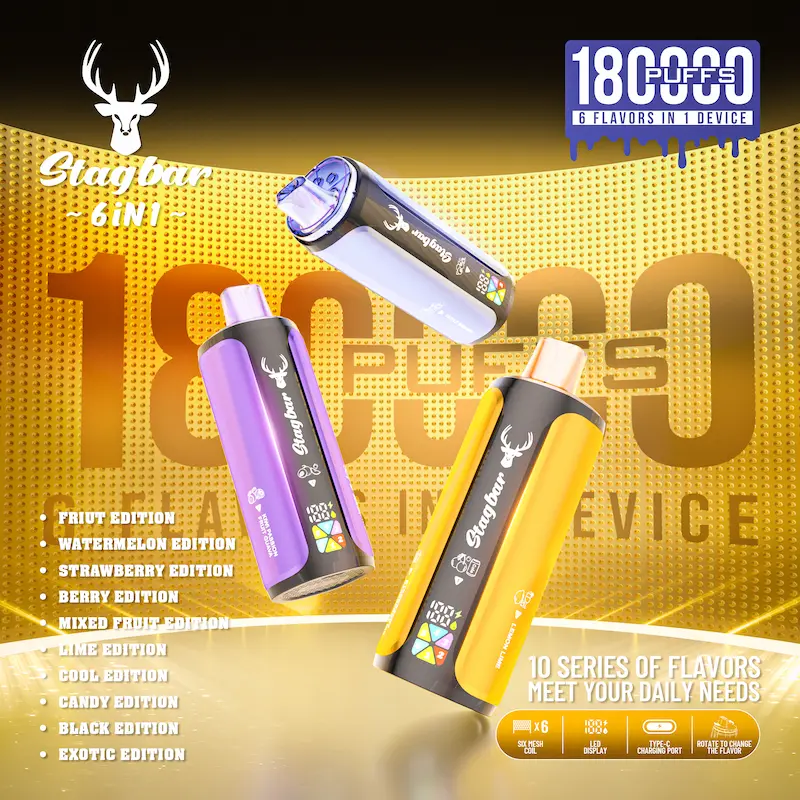 Stag Bar 6 in 1 180000 - wielosmakowy jednorazowy e-papieros 108ml 6 w 1 - MocPuff